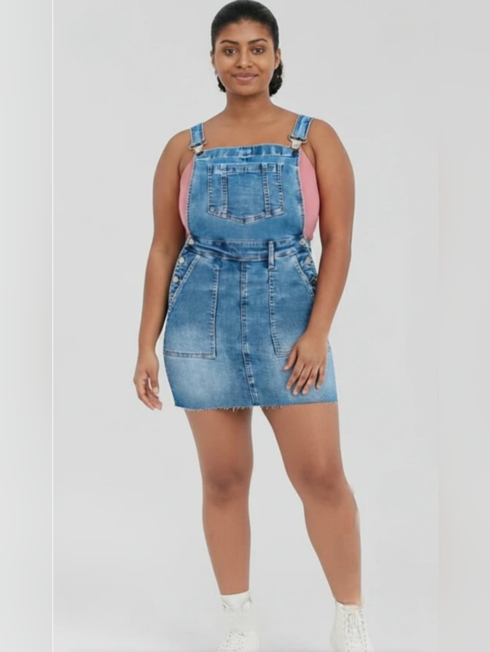 Judy Blue High Waisted Denim Raw Hem Overall Mini Dress Various Sizes